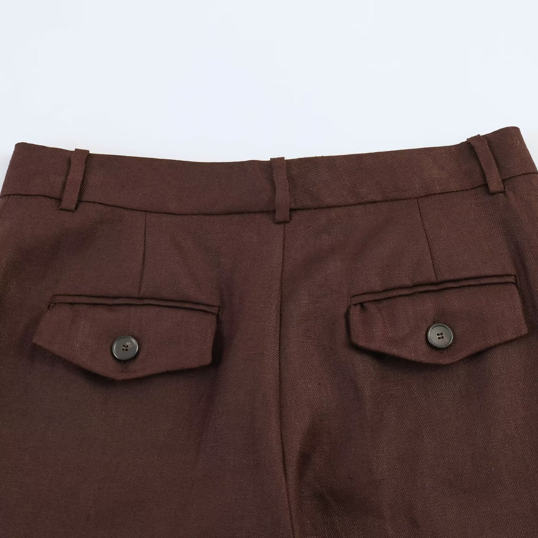 Women's straight-cut linen blend pants with a high waistband, crease and side pockets Amarae