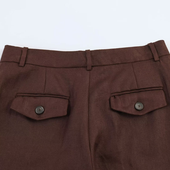 Women's straight-cut linen blend pants with a high waistband, crease and side pockets Amarae