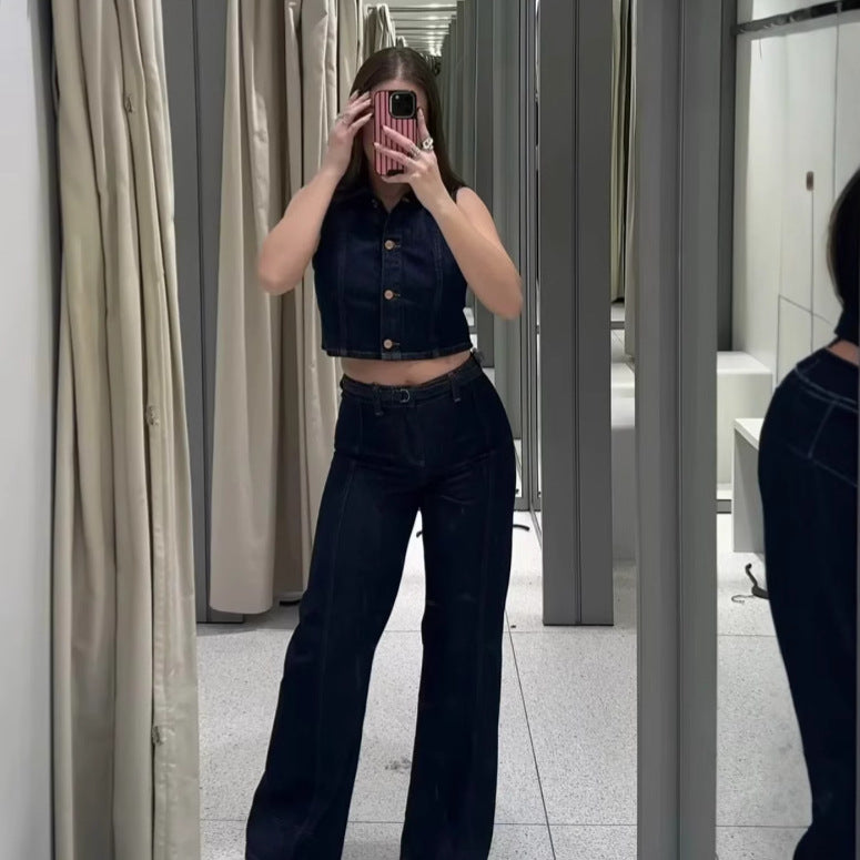 Wide leg women's jeans with tie belt and chic elegant silhouette Lune London