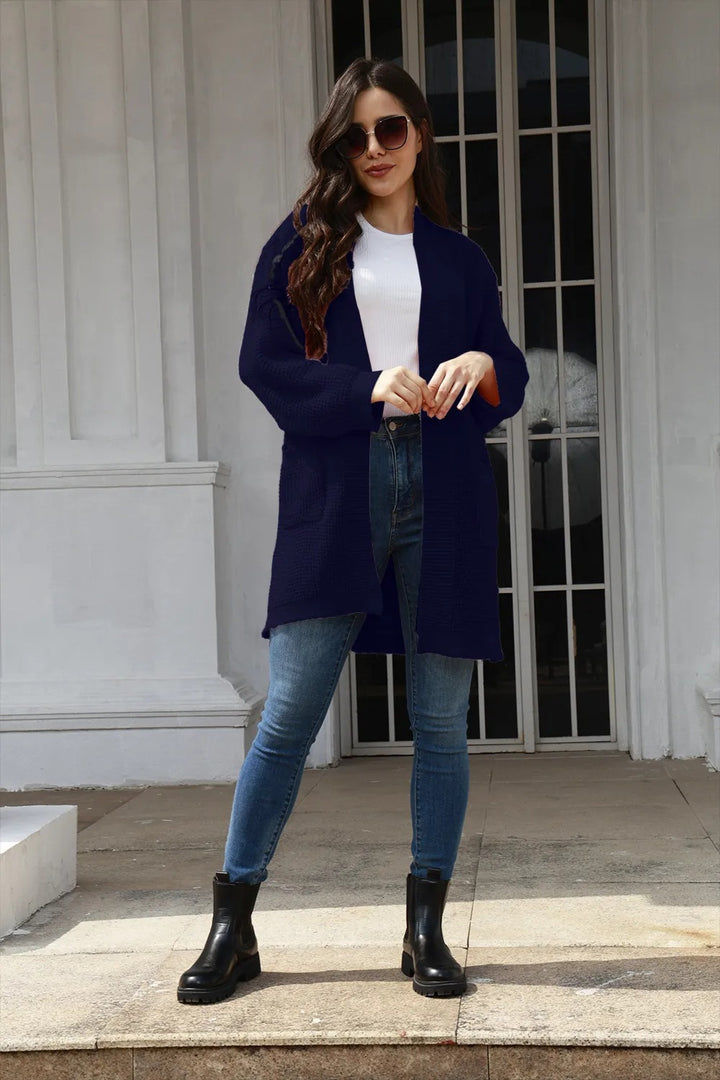 Casual knitted coat for women with open front panels and deep pockets Lune Londonl