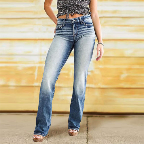 High-waisted bootcut jeans for women with a chic faded effect Amarae