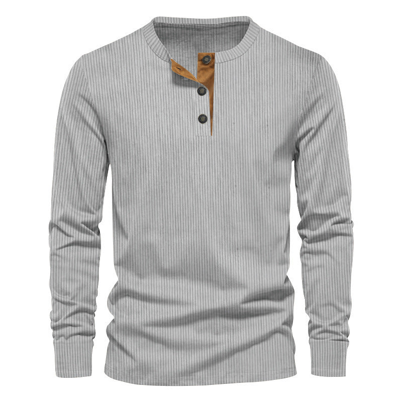 Men's Long Sleeve Henley Shirt with Ribbed Design and Trendy Button Details Lune London