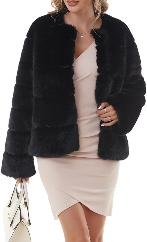 Ladies Cozy Faux Fur Jacket with Puff Sleeve Design Heidi Style