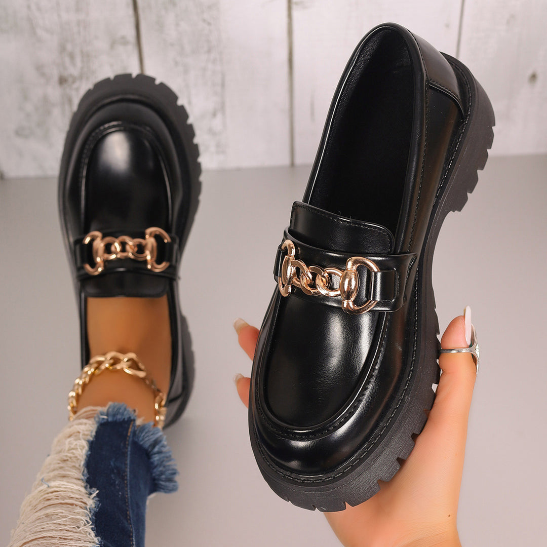 Women Chunky Platform Loafer with Metal Chain Detail and Profiled Rubber Sole Amarae