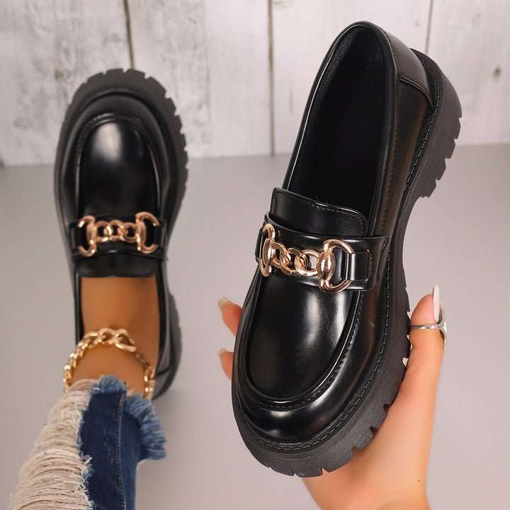Women Chunky Platform Loafer with Metal Chain Detail and Profiled Rubber Sole Amarae