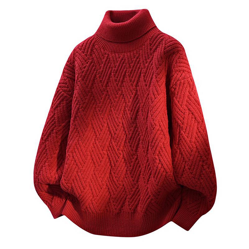 Women Oversized Turtleneck Sweater with Structured Cable Knit Pattern Lune London