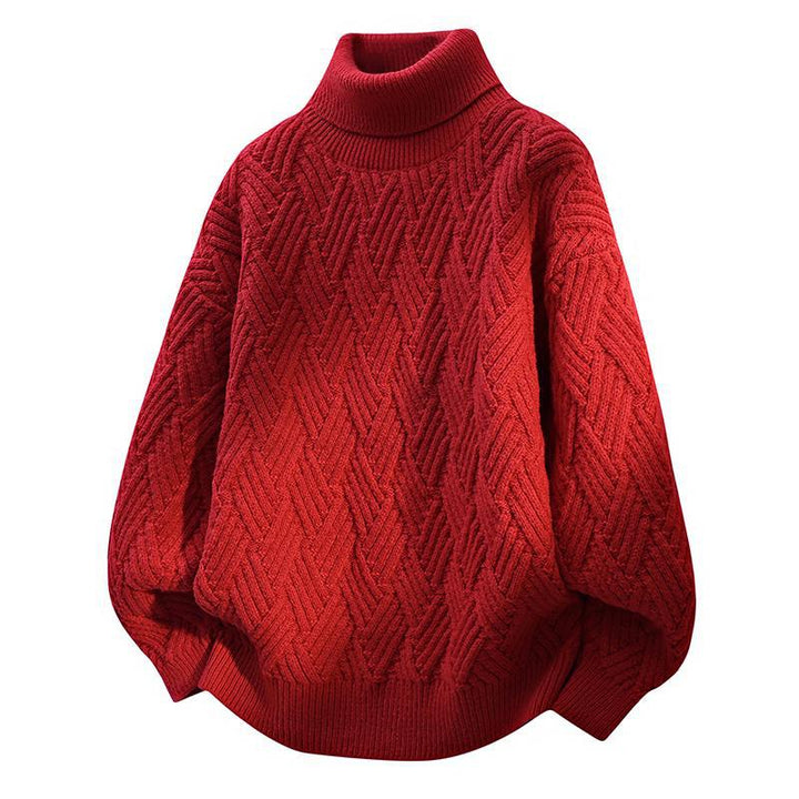 Women Oversized Turtleneck Sweater with Structured Cable Knit Pattern Lune London