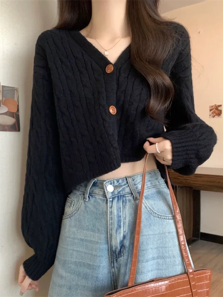 Cardigan en tricot ample pour femme avec motif en torsades et fermeture à boutons Chic & Stil