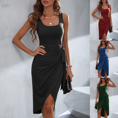 Robe portefeuille pour femmes avec ourlet asymétrique et détail de nœud élégant Chic & Stil
