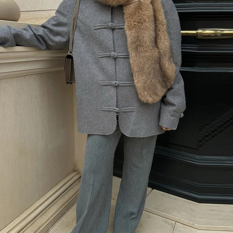 Women's Oversize Wool Blend Jacket with Mandarin Collar and Toggle Closures Amarae