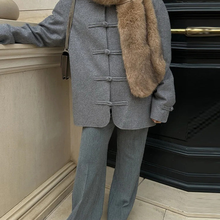 Women's Oversize Wool Blend Jacket with Mandarin Collar and Toggle Closures Amarae