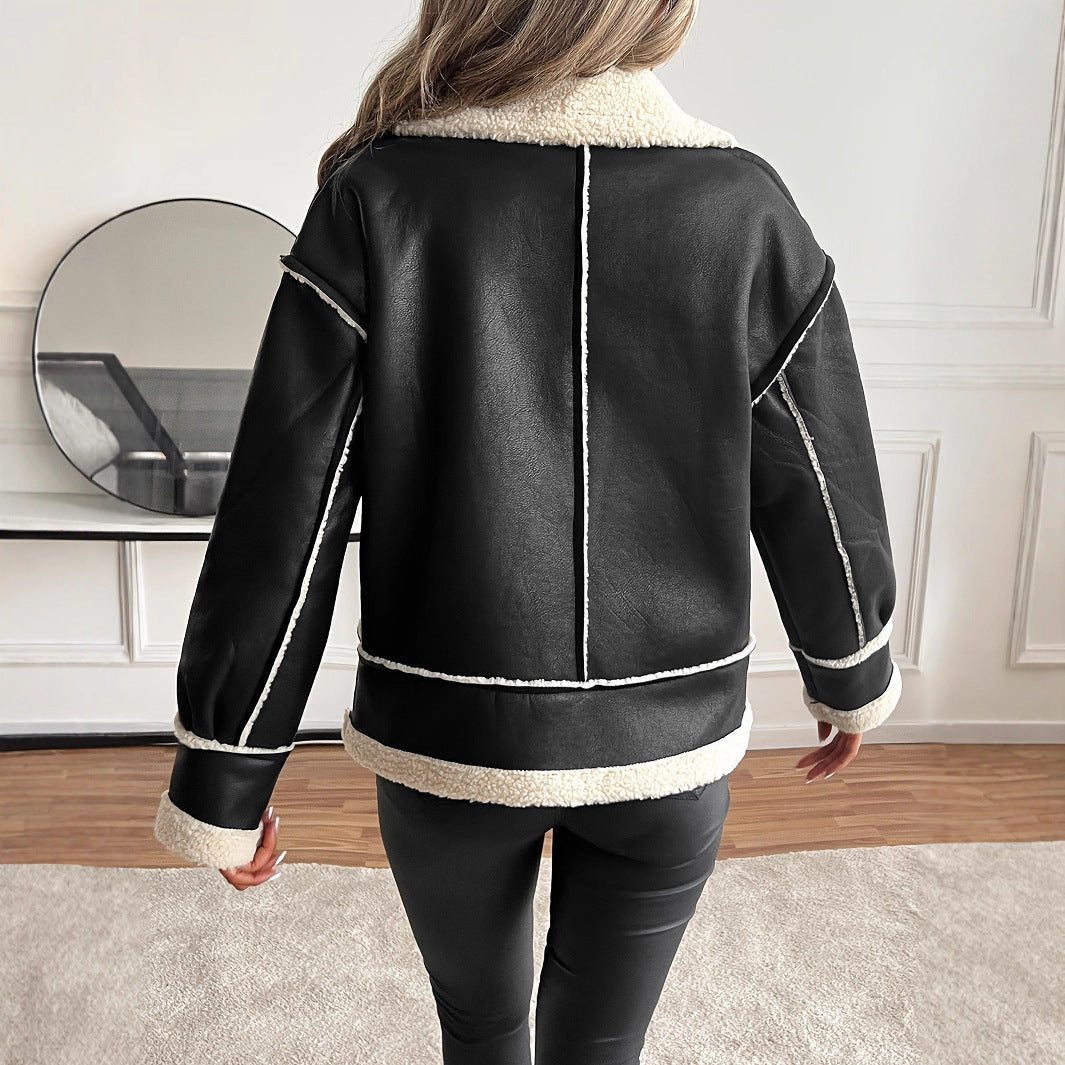 Trendy faux leather jacket for women with cozy teddy lining Lune London