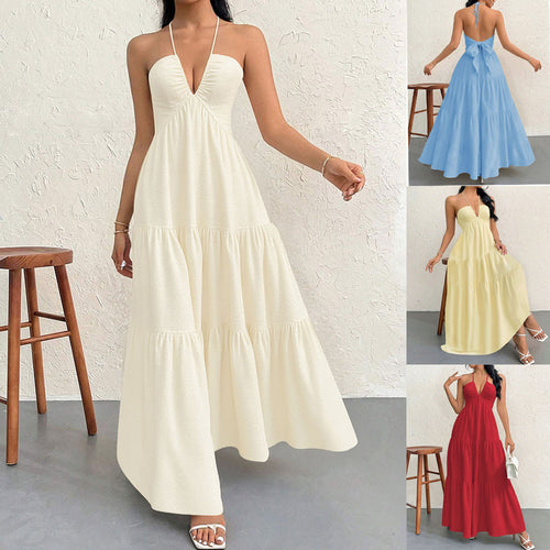 Robe maxi femme avec décolleté V profond et volants Chic & Stil