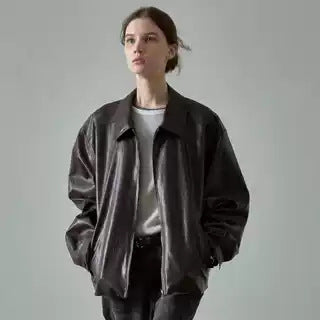 Veste en cuir surdimensionnée décontractée pour femmes avec poches pratiques Chic & Stil