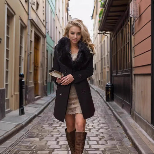 Ladies Elegant trench coat with removable fur collar Amarae