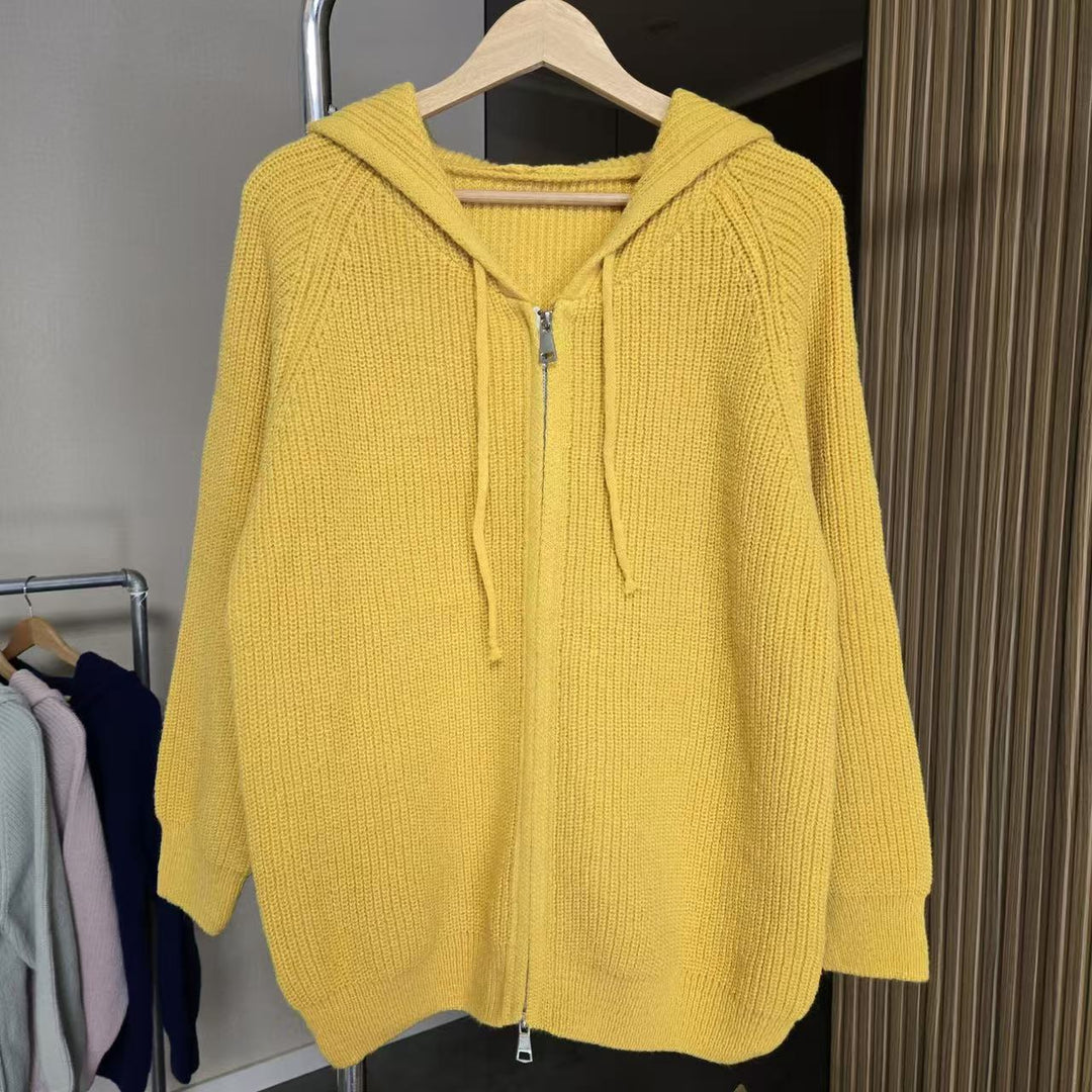 Ladies comfortable knit hoodie with full zip and drawstring Lune London