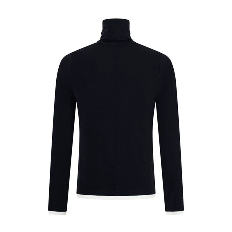 Men's Slim-Fit Turtleneck Fine Knit Shirt with Melange Jersey and Stretch Amarae