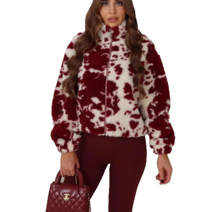Dames Cozy Fleece Veste avec col haut et imprimé Dalmate tendance Chic & Stil