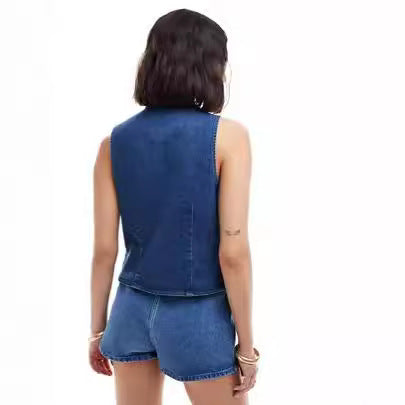 Women's Denim Bustier Top with Playful Lacing Detail Lune London