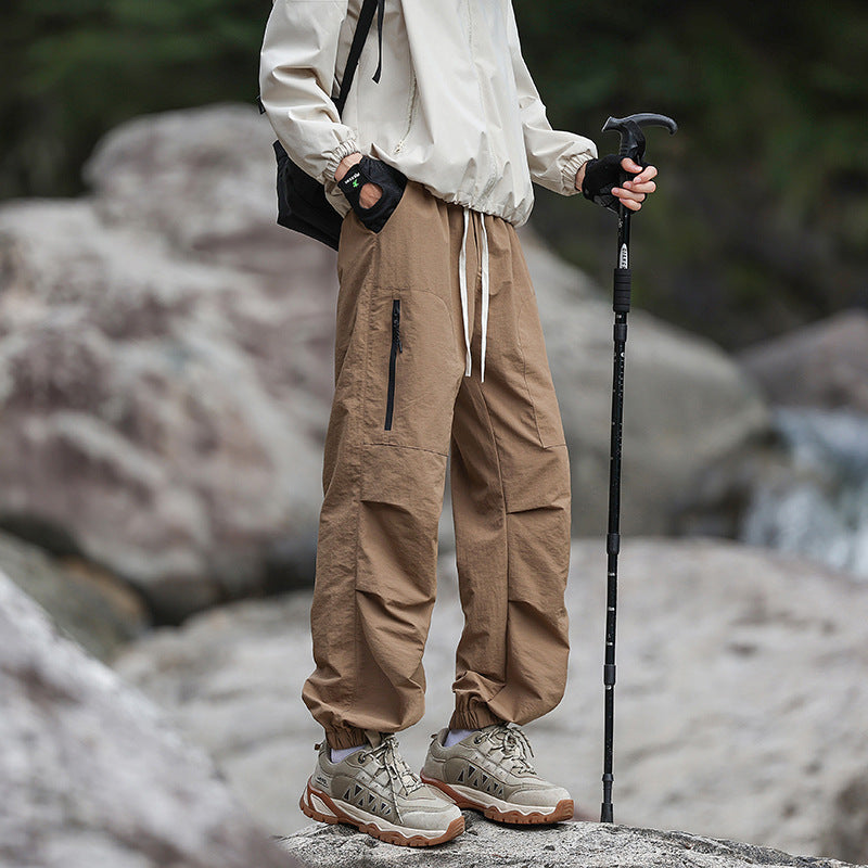 Men's Lightweight Technical Cargo Trekking Pants with Drawstring Waist, Zipper Pockets, and Elastic Hem Amarae