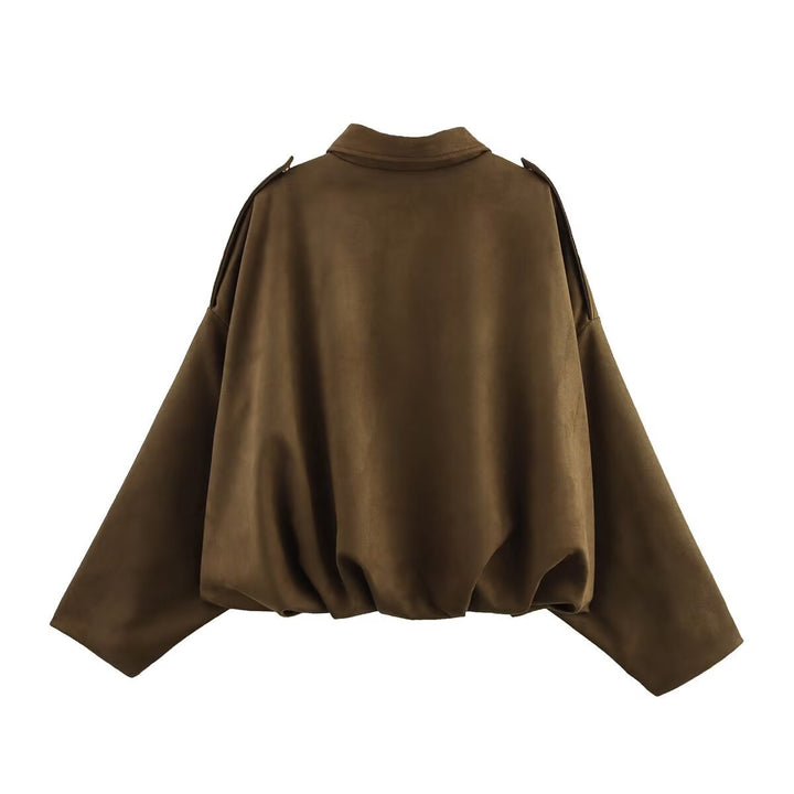 Ladies short jacket in oversized bomber style made of suede imitation with balloon hem and epaulettes Amarae