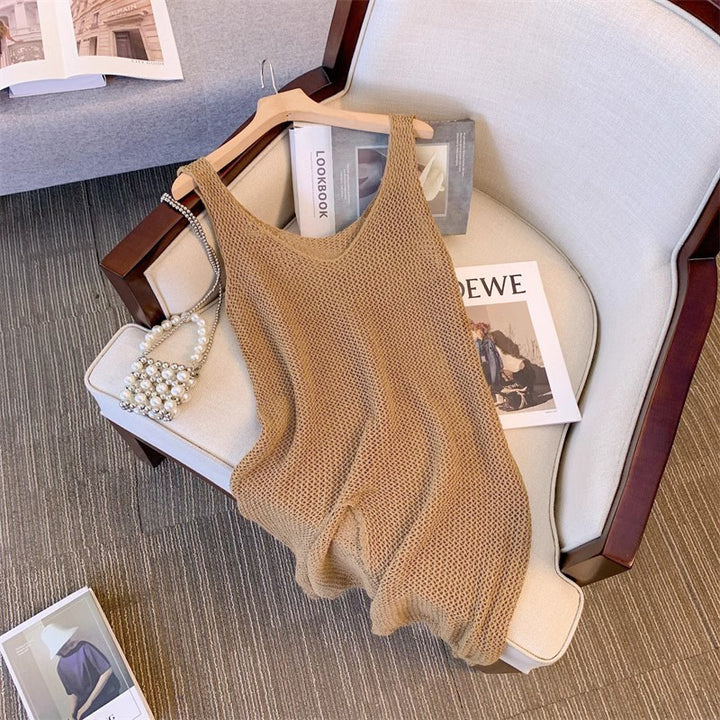 Ladies lightweight knit jumpsuit with a fine mesh pattern Lune London