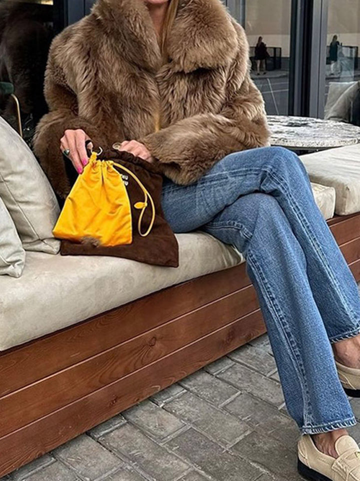 Cozy faux fur coat for women with high collar and soft inner lining Lune London