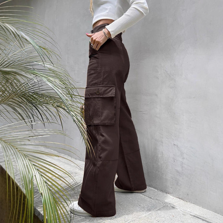 Women's High-Waist Utility Cargo Pants with Wide Leg and Knee Panels Amarae