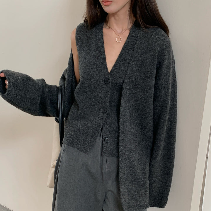 Gilet en tricot décontracté pour femmes avec fermeture à boutons et manches volumineuses Chic & Stil