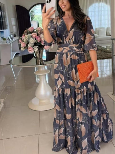 Maxi dress for women with floral design and light V-neck Amarae