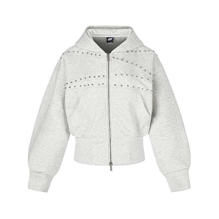 Women's short-cut zip hoodie with metallic stud detailing and wide ribbed hem Amarae