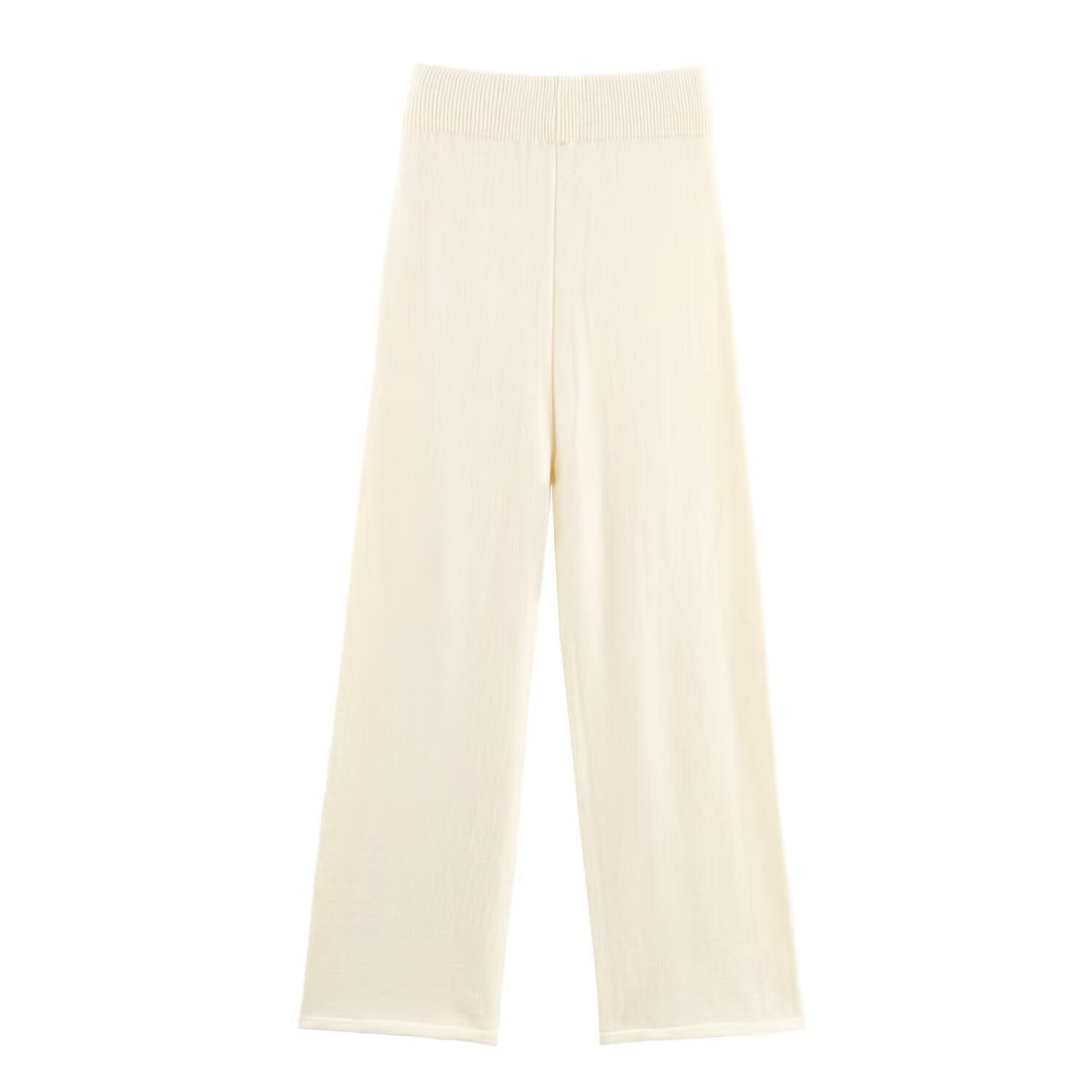 Women's Two-Piece Fine Knit Set with Shawl Collar Cardigan and High-Waist Wide Leg Pants Amarae