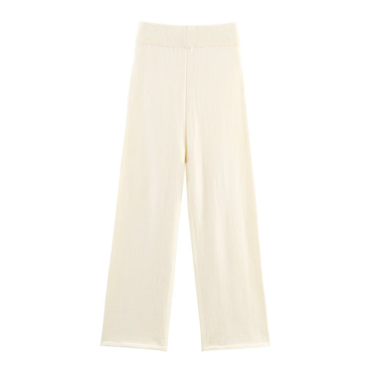 Women's Two-Piece Fine Knit Set with Shawl Collar Cardigan and High-Waist Wide Leg Pants Amarae