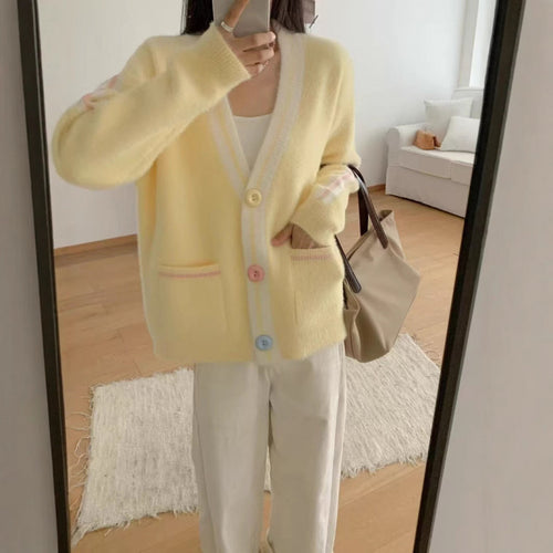 Cardigan Femme Confortable avec Boutons Colorés et Poches