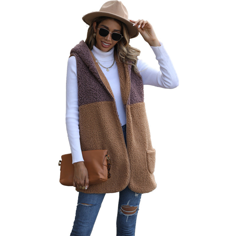 Faux fur jacket for women with large pockets and asymmetric design Lune London