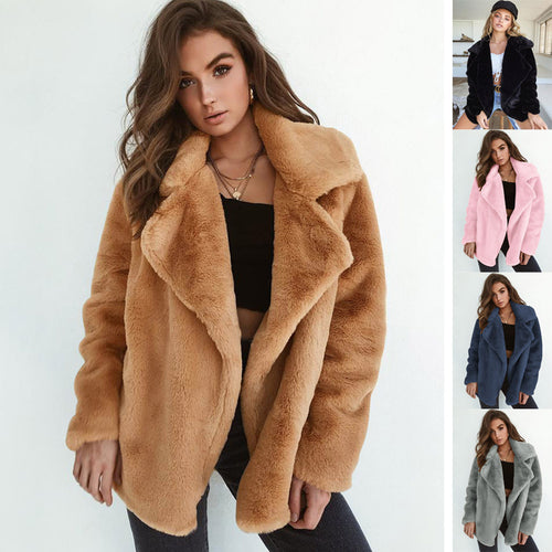 Fleece coat for women with large collar and trendy cut Amarae