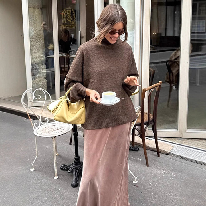 Women Oversized Turtleneck Sweater made of fine knit with Balloon Sleeves Amarae
