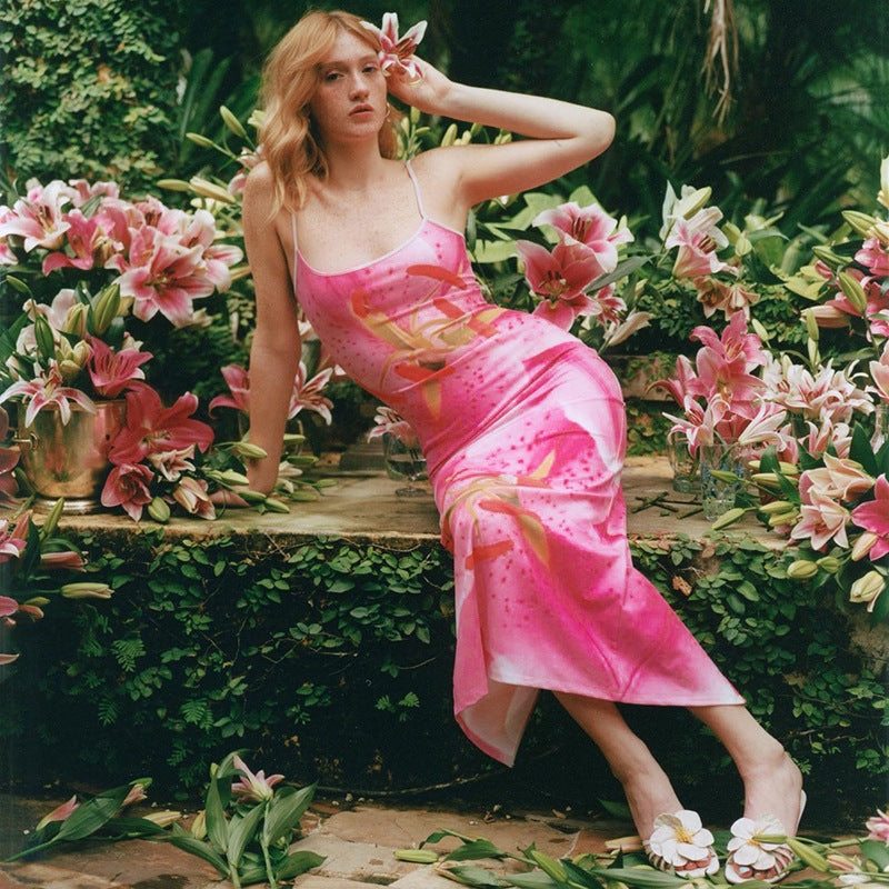 Lune London Floral Pattern Spaghetti Strap Maxi Dress