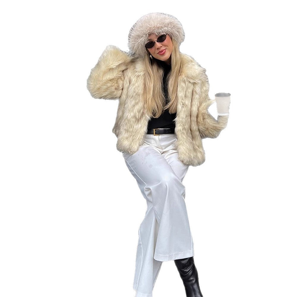 Women's Short Cut Boxy Faux Fur Coat with Long Pile Structure Amarae