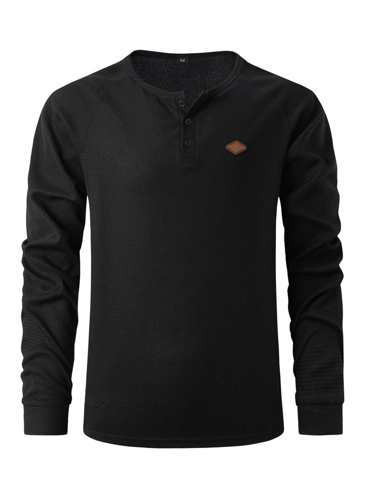 Men's Long Sleeve Henley Shirt with Textured Fabric and Fashionable Button Details Lune London