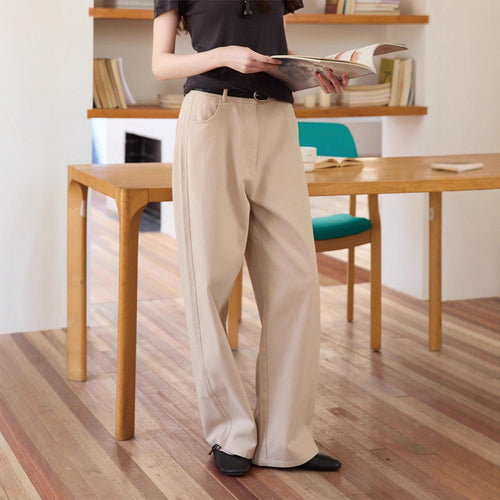 Pantalons larges taille haute pour femmes en mélange de coton de haute qualité Chic & Stil