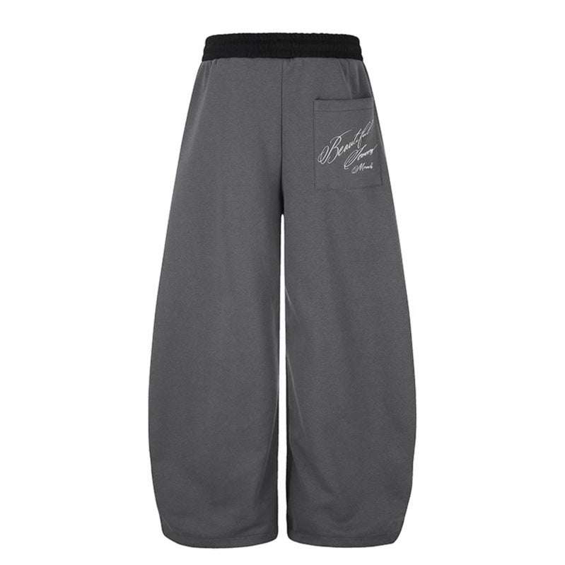 Women's Wide Culotte Sweatpants with High Waist, Drawstring, and Elegant Script Print