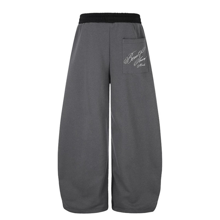 Women's Wide Culotte Sweatpants with High Waist, Drawstring, and Elegant Script Print