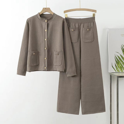 Comfortable knitted loungewear set for women with button details and patch pockets Amarae