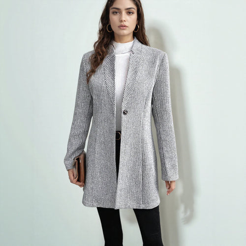 Ladies elegant long coat with structured design and refined details Amarae