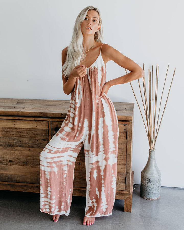 Ladies elegant jumpsuit with spaghetti straps and wide legs Lune London