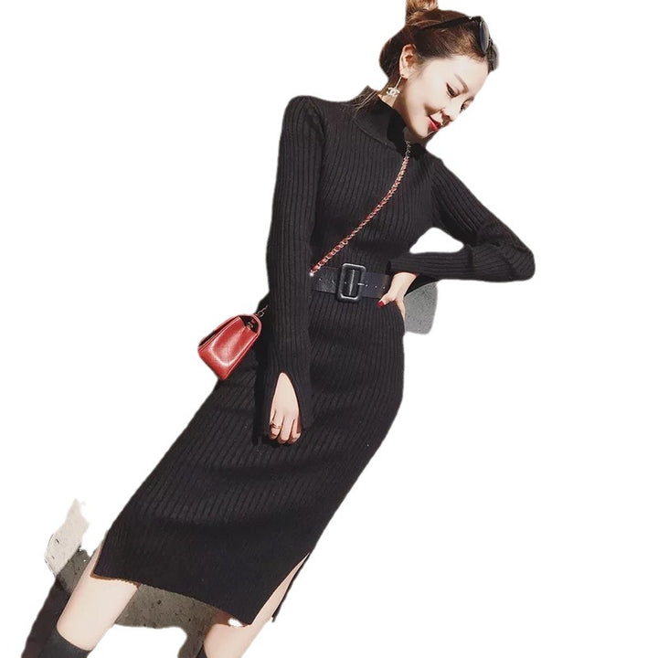 Robe tricotée pour femme avec ceinture et col haut Chic & Stil