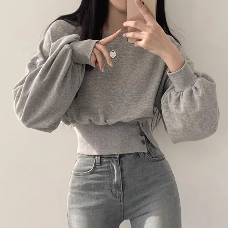 Sweat-shirt court femme à la mode avec manches bouffantes Chic & Stil