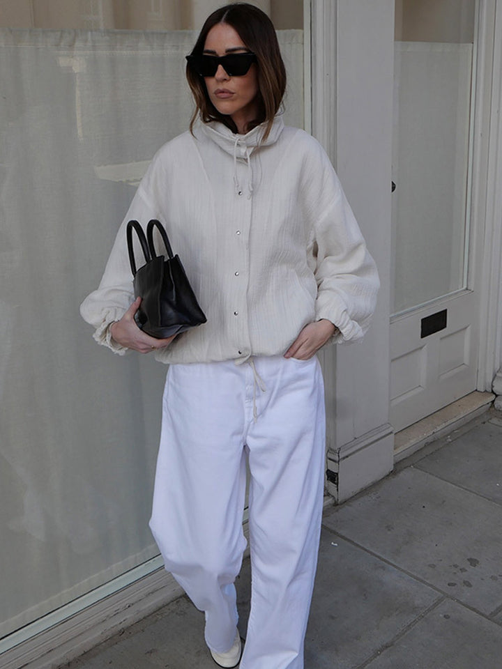 Women's Lightweight Hooded Blouson Jacket made of Cotton Muslin with Drawstring Amarae
