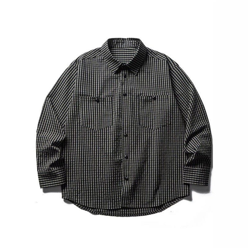 Men's Oversize Check Shirt made of textured cotton blend with chest pockets Amarae
